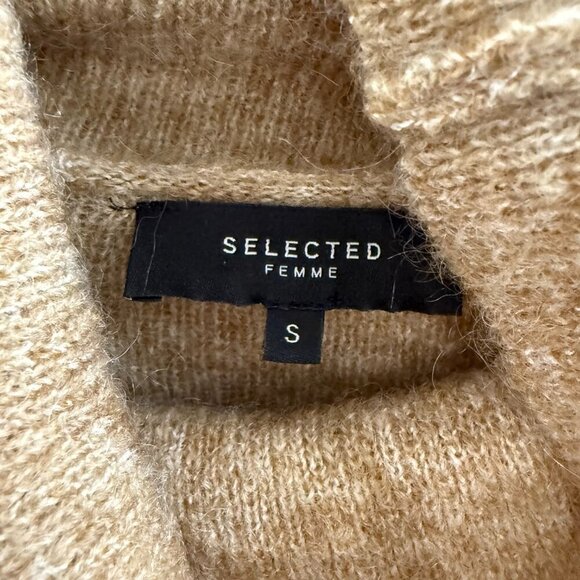 Selected Femme Turtleneck Sweater Mohair Wool Blend Size Small Tan - Picture 3 of 4